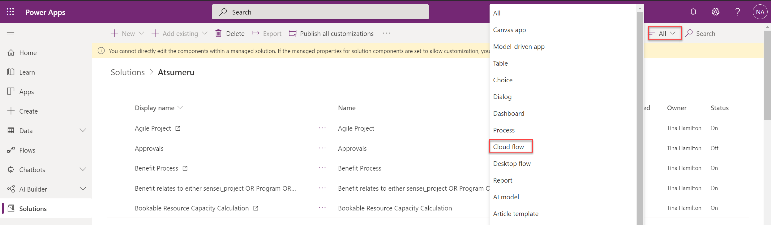 Image shows the cloud flow content filter