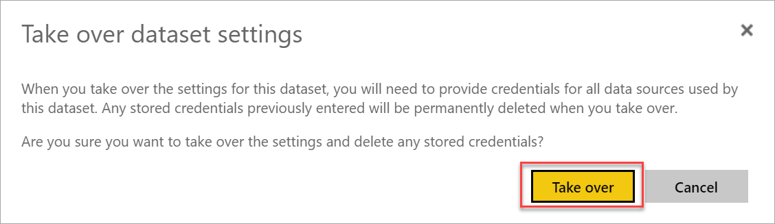 Image shows the take over dataset settings
