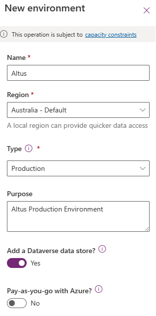 New environment modal