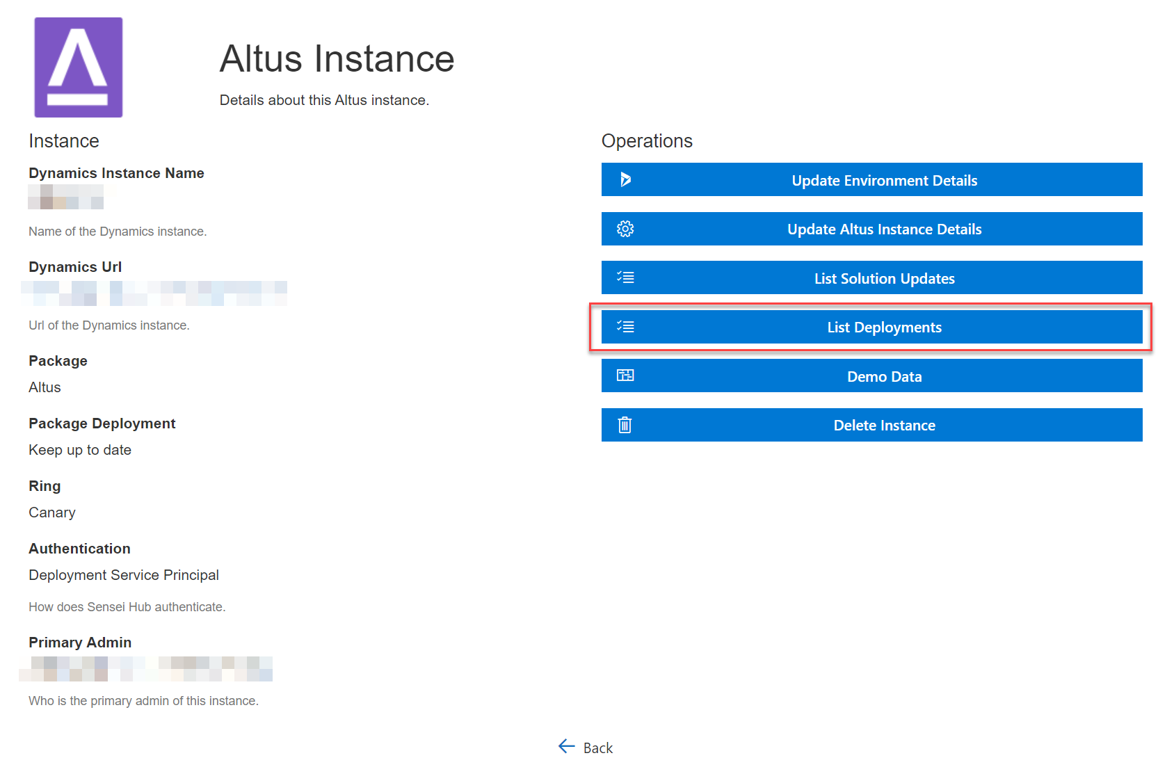 Image highlights the list deployments button