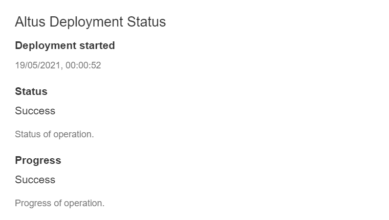 Image shows deployment status success details