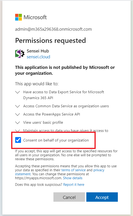 Image shows consent for the Sensei Hub