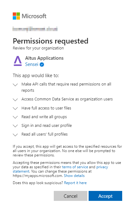 Image shows delegated permissions