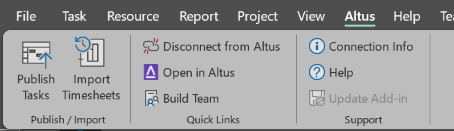 Altus for Microsoft Project toolbar example