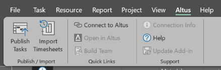 This screen displays the Altus Toolbar